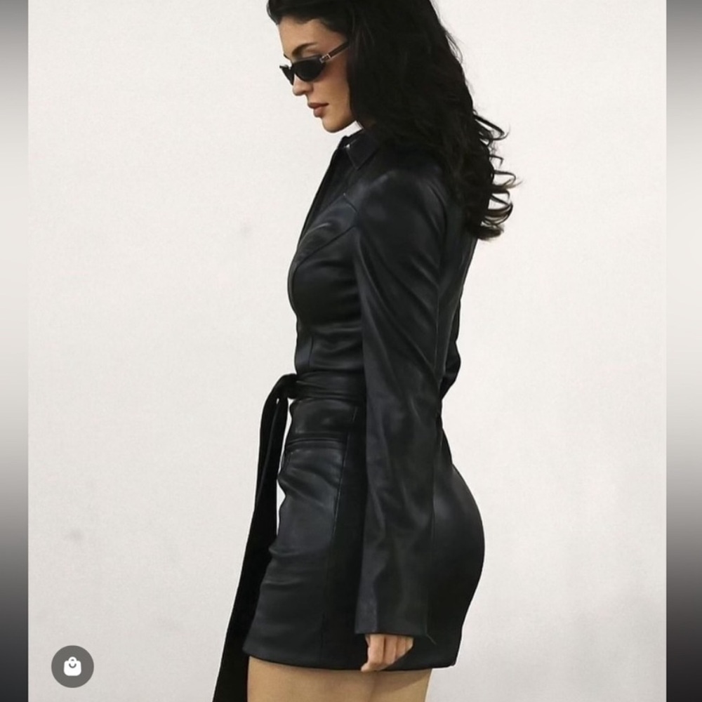 Khy Faux Leather Long Sleeve Mini Dress with Belt in Black - Picture 2 of 6